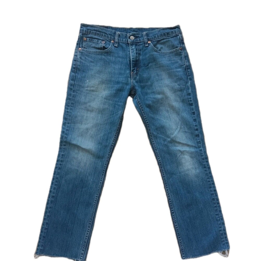 Levi's Men 29x32 Blue 511 Straight Stretch Denim Jeans Raw Hem Zip Distressed